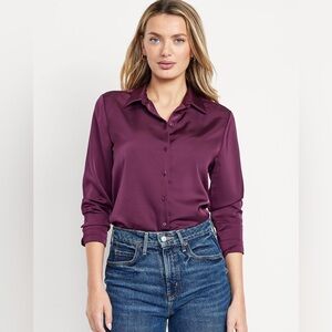NWOT Old Navy Satin Button-Down Shirt in Deep Plum, Size XL